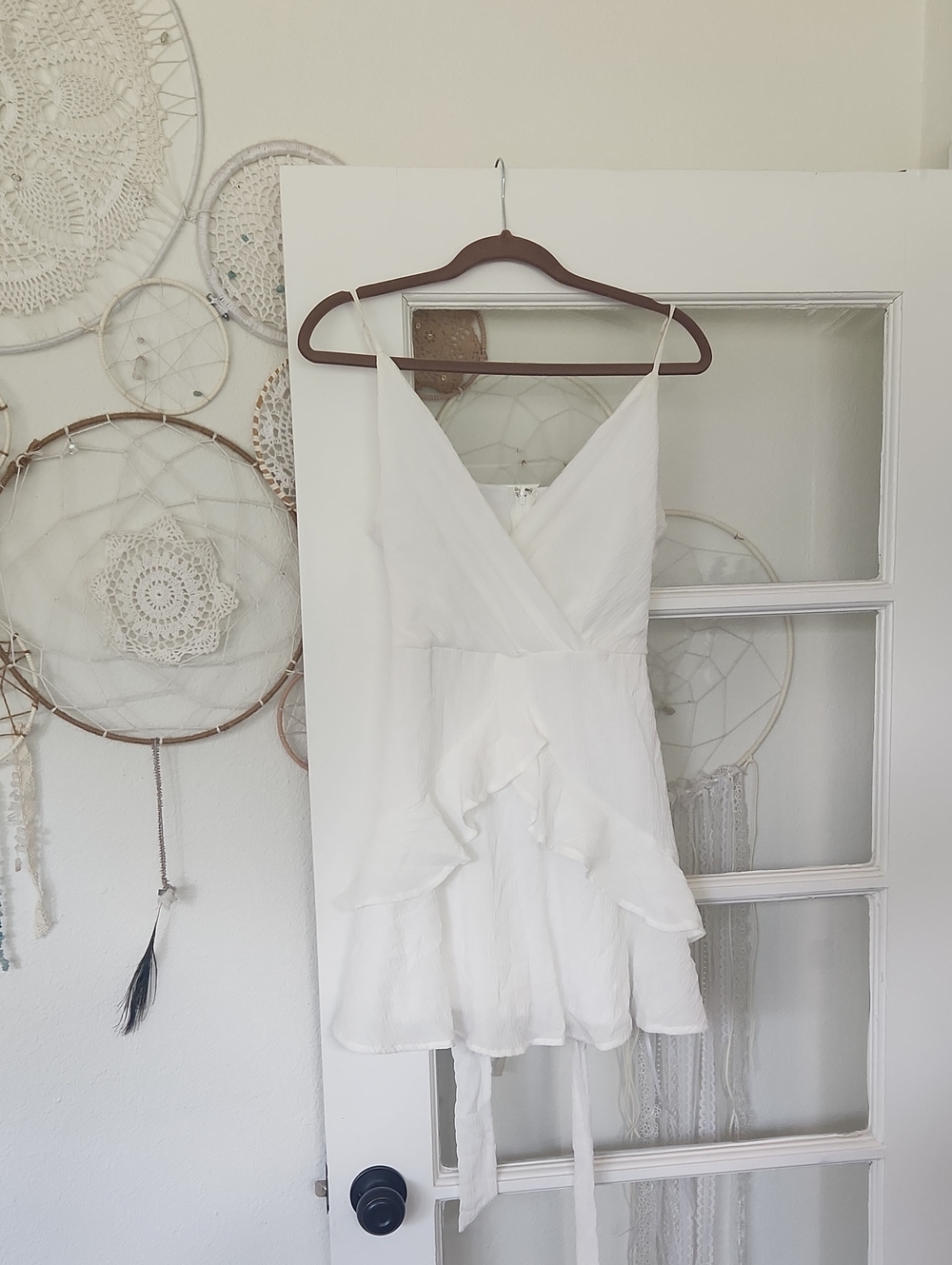 White V-Neck Ruffled Mini Dress